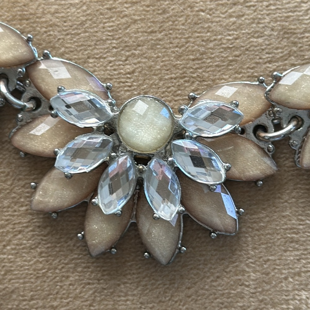 Statement Necklace Clear Rhinestone With Cream Co… - image 8